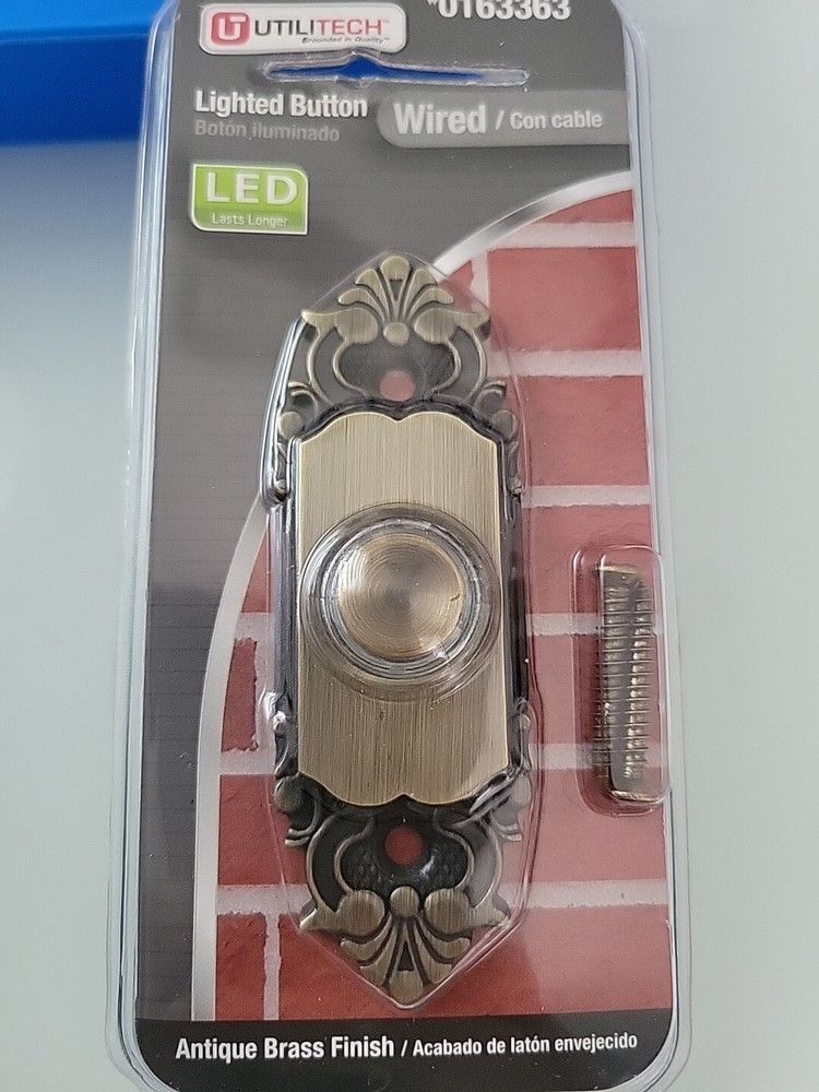 Utilitech Wired Antique Brass Finish LED Lighted Doorbell Button Model 0163363
