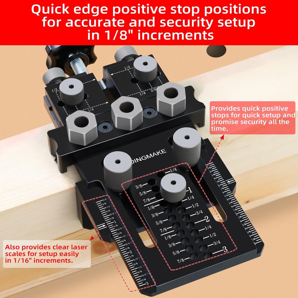 GOINGMAKE Dowel Jig Kit with Quick Positive Stop and Clamp, Adjustable Doweli...