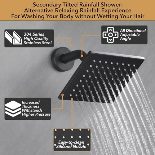 Shower Faucet Set Matte Black Shower System,Push Button Diverter Shower
