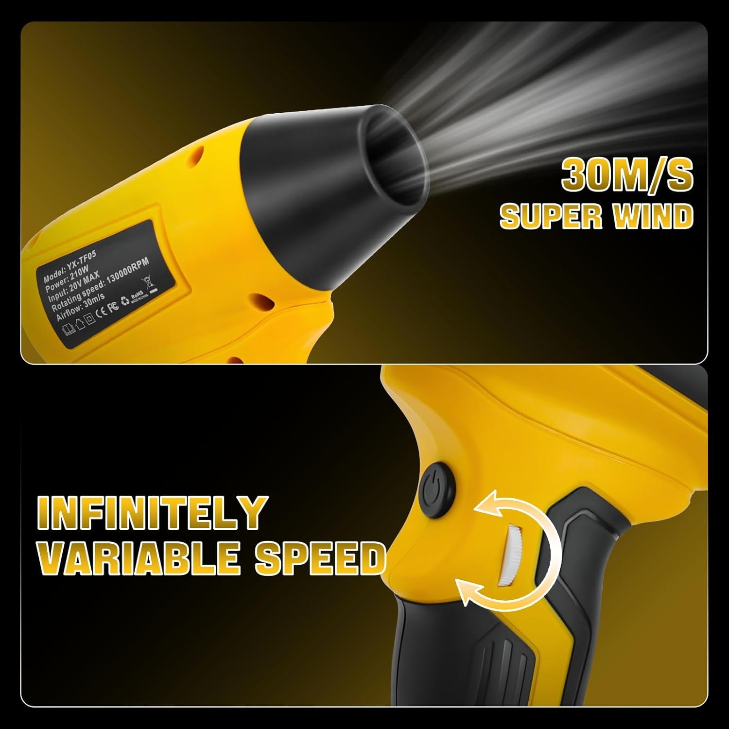 Air Blower Duster for Dewalt 20V Battery Handheld Cordless Leaf Fire Dust Clean