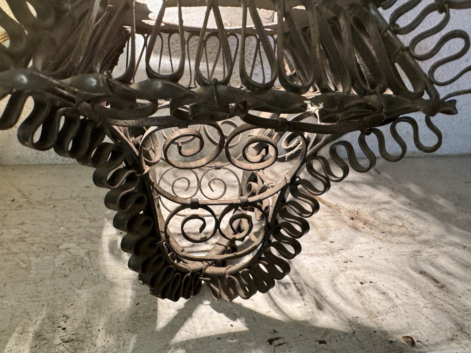 Antique Venetian Wrought Iron Lantern Hanging Electrified Light Gothic Italian