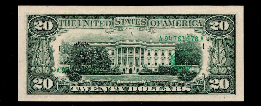 1988-A $20 Federal Reserve Note Overprint on Back Error Uncirculated