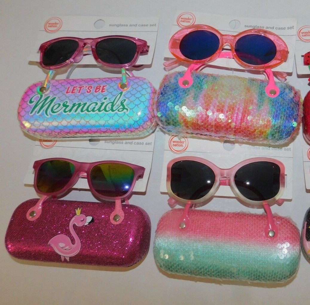 Girls Kids Sunglass and Case Set Pink Sparkly Glitter Mermaid