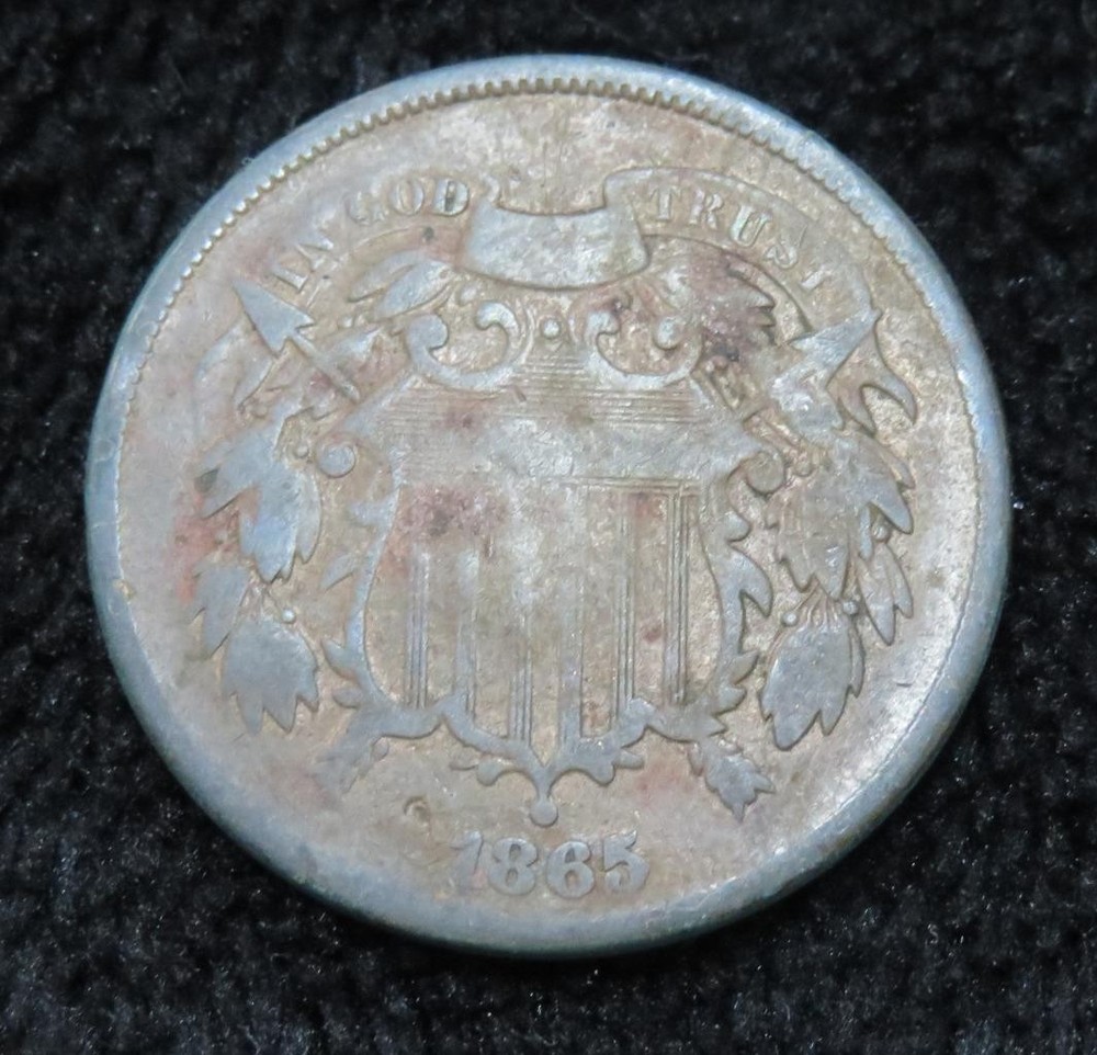 1865 Two Cent Piece * Repunched Date * Well Circulated * 5691