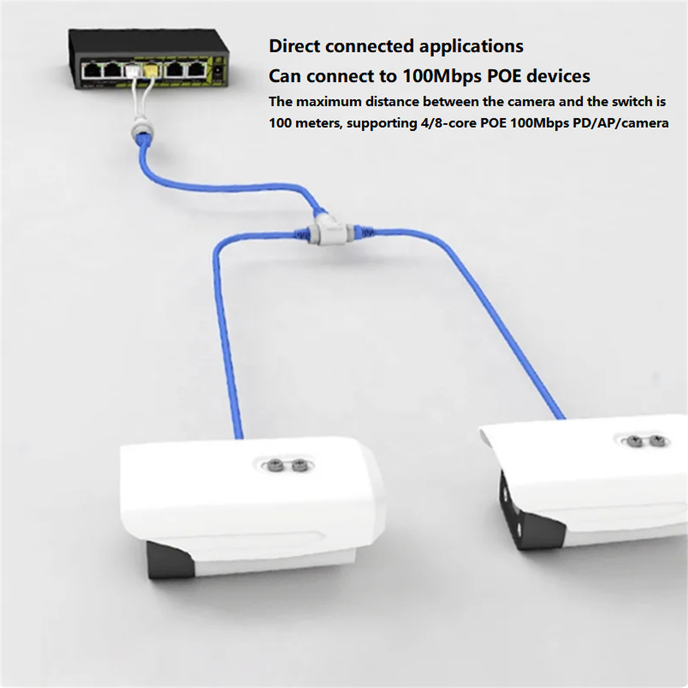 POE Splitter 2-in-1 Network Cabling Three-way RJ45 Connector For Security Camera