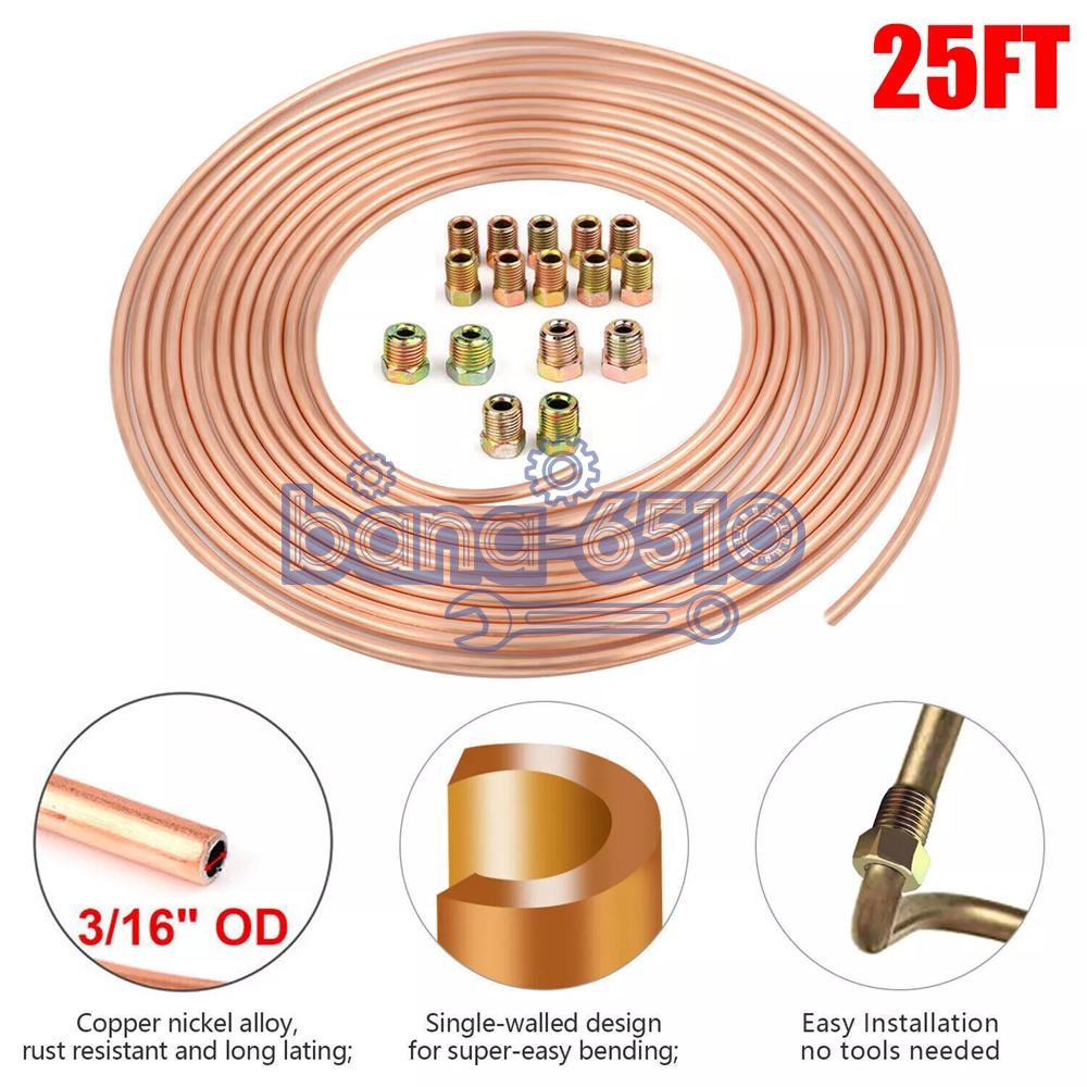 Copper Nickel Brake Line Tubing Kit 3/16 OD 25 Ft Coil Roll all Size Fittings US