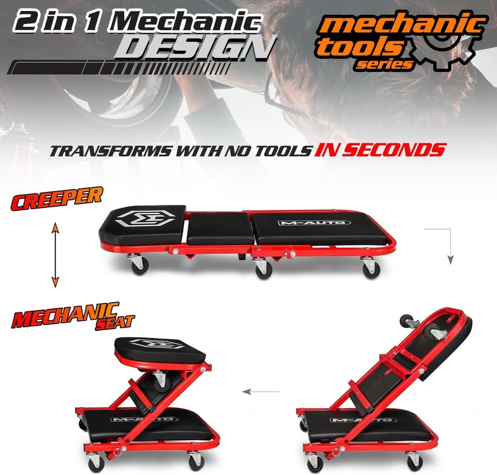 Adjustable Roller Garage Chair, 40-Inch