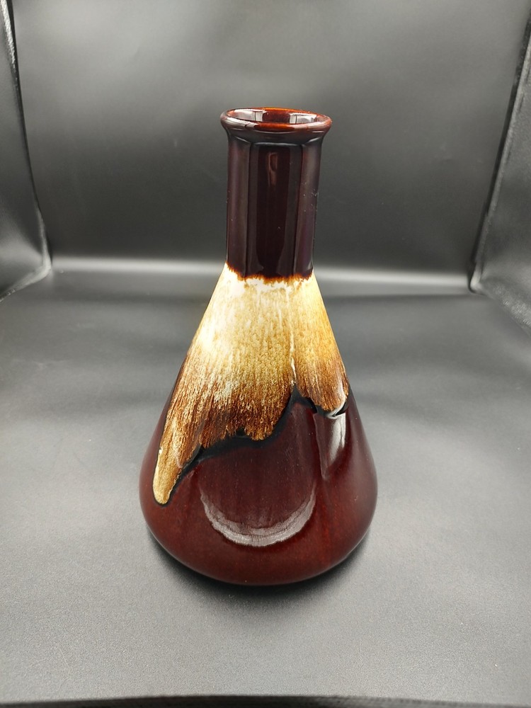 MCM Brown Drip Glaze Pottery Beaker Vase