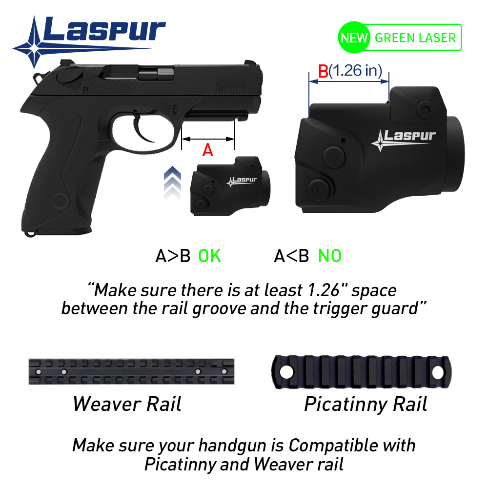 Laspur Sub Compact Green/Red Laser Sight & Flashlight Combo Rechargeable Battery