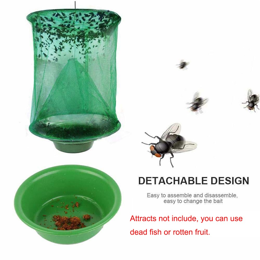 2 Pack Ranch Fly Trap Reusable Catcher Killer Cage Net Pest Bug Hanging Catch