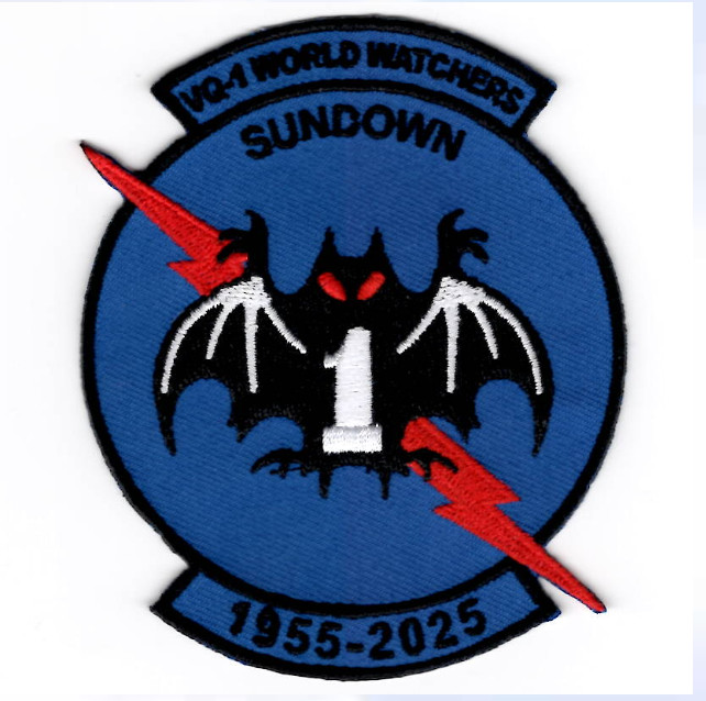 3.9" NAVY VQ-1 SUNDOWN/DECOMMISSION WORLD WATCHERS EMBROIDERED JACKET PATCH
