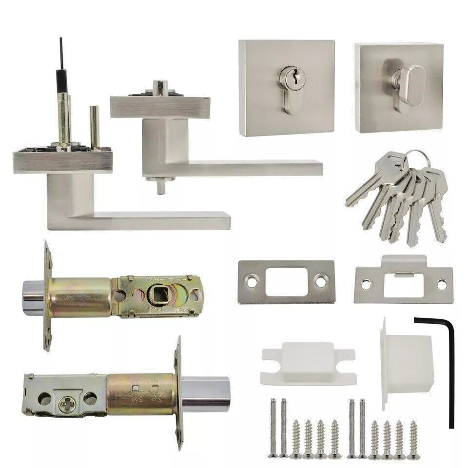 Exterior Entry Door Handle Lock Sets Square Keyed alike Deadbolts (Two Sets)