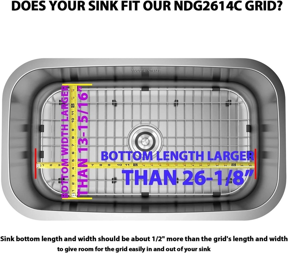 Sink Bottom Grid 26" Centered Drain 2.5" Corner Radius NDG2614C