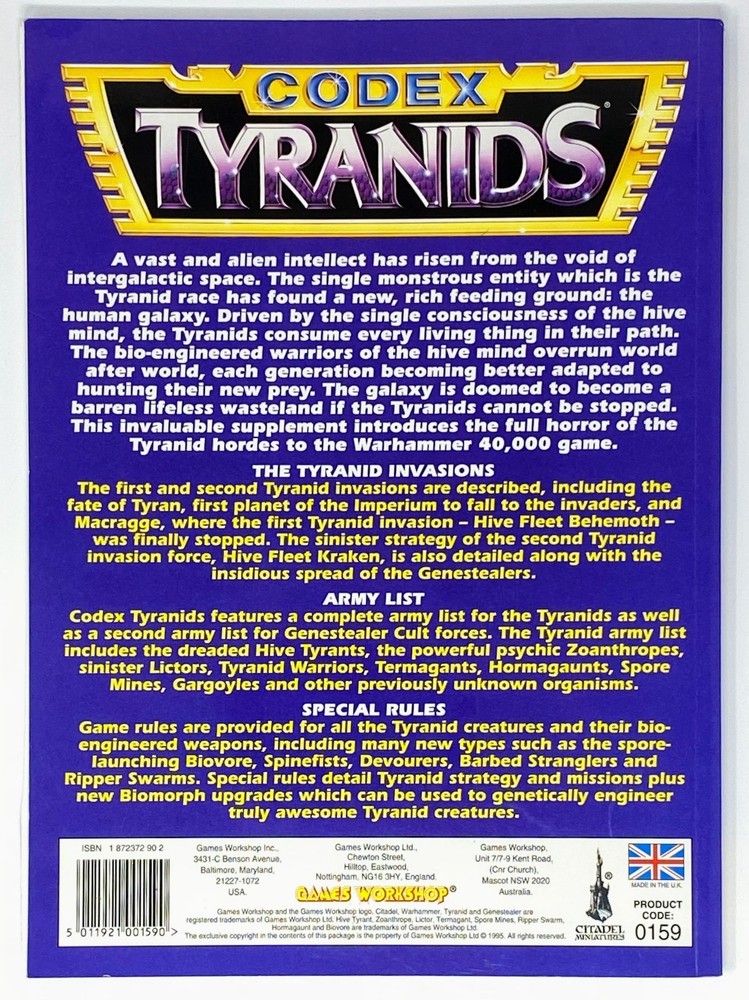 Games Workshop Warhammer 40K 2nd Edition Codex: Tyranids (1995) Poor+ Loose Page