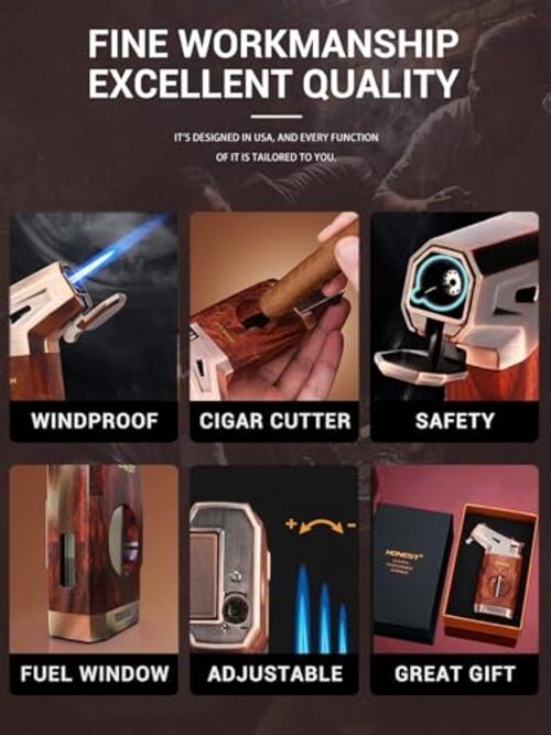 Butane Torch Lighter with V Cutter, Windproof Jet Flame Lighter Torch Refill,