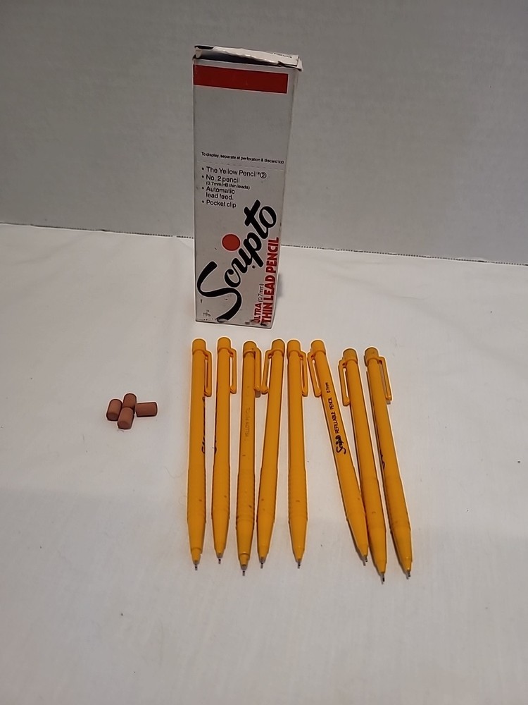 Scripto Refillable Pencil #2 Mechanical Pencils 0.7mm 8 Pencils  4 Erraser Box