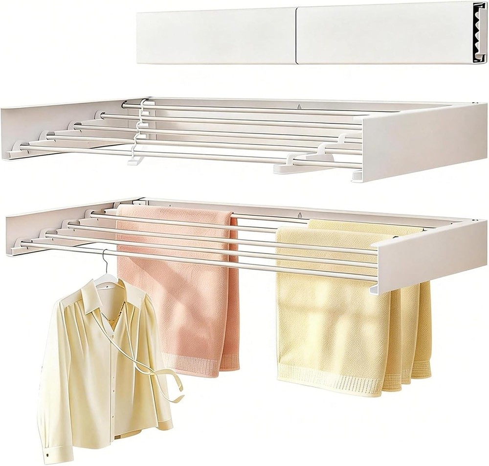 Wall Mounted Clothes Drying Rack 32", Collapsible Space Saving Laundry Drying Ra