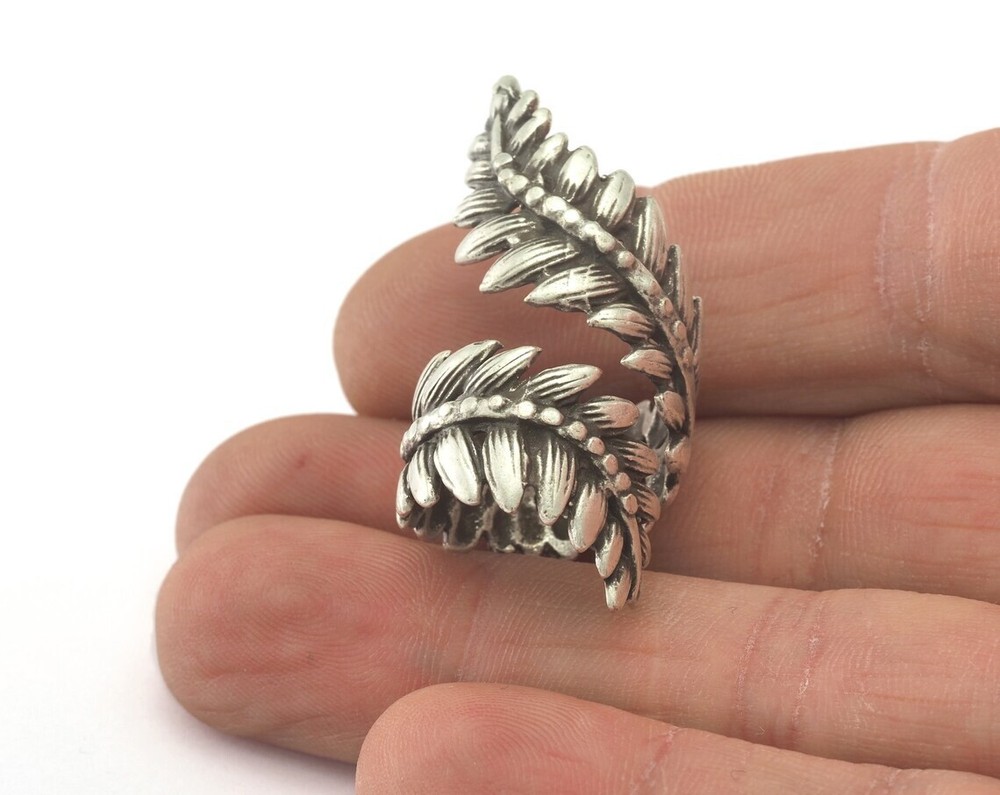 Leaf Ring Adjustable Antique Silver Plated Brass (16mm 5US inner size) 2130