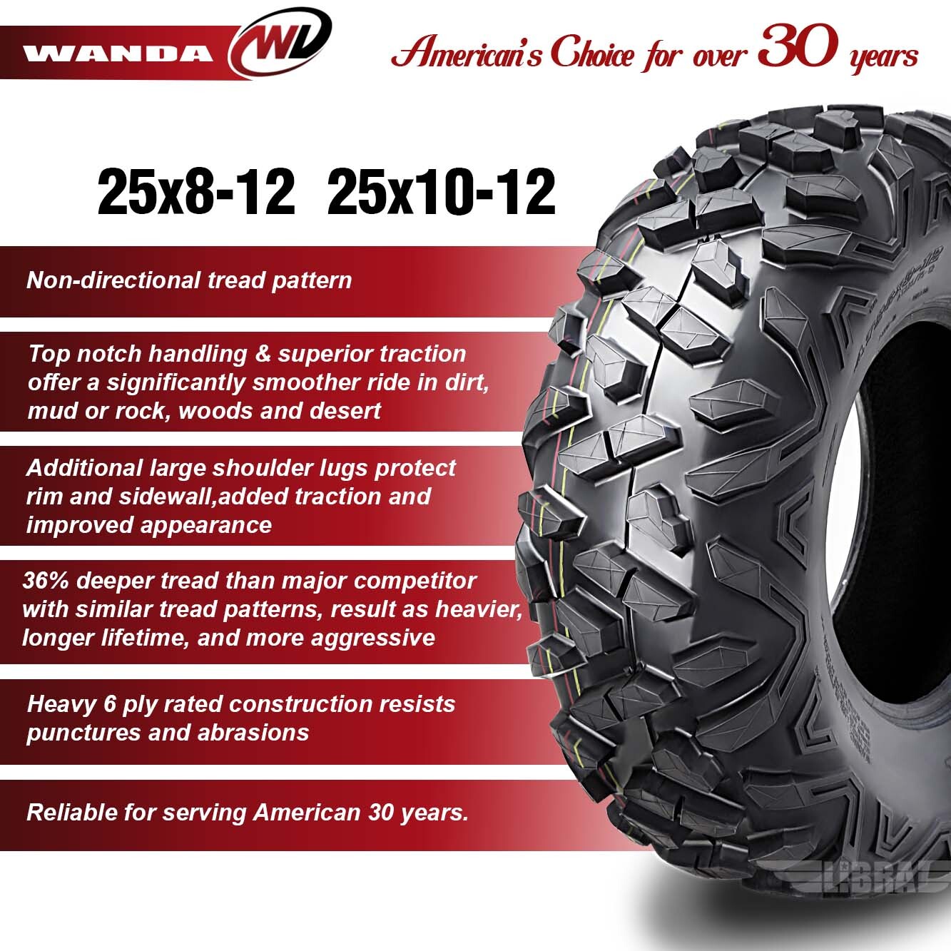 Set 4 WANDA 25x8-12 ATV Tires 25" 25x8x12 25x10-12 25x10x12 6ply BIG HORN Style