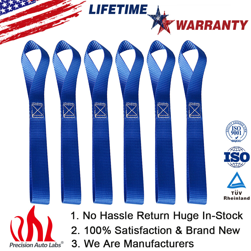 6x 1"x1" Soft Loop Tie Down Straps 1500 Load Capacity 4500 Lbs Breaking Strength