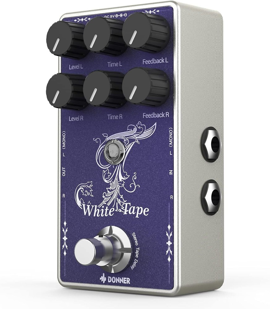 Donner White Tape Stereo Delay Pedal, Analog Delay with Echo Effect