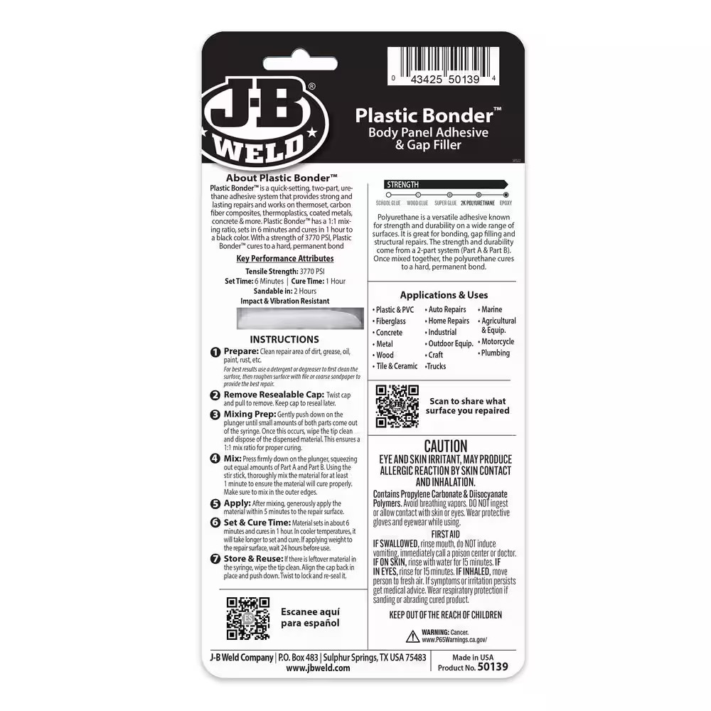 0.85 Oz. Plasticbonder Black Adhesive Epoxy