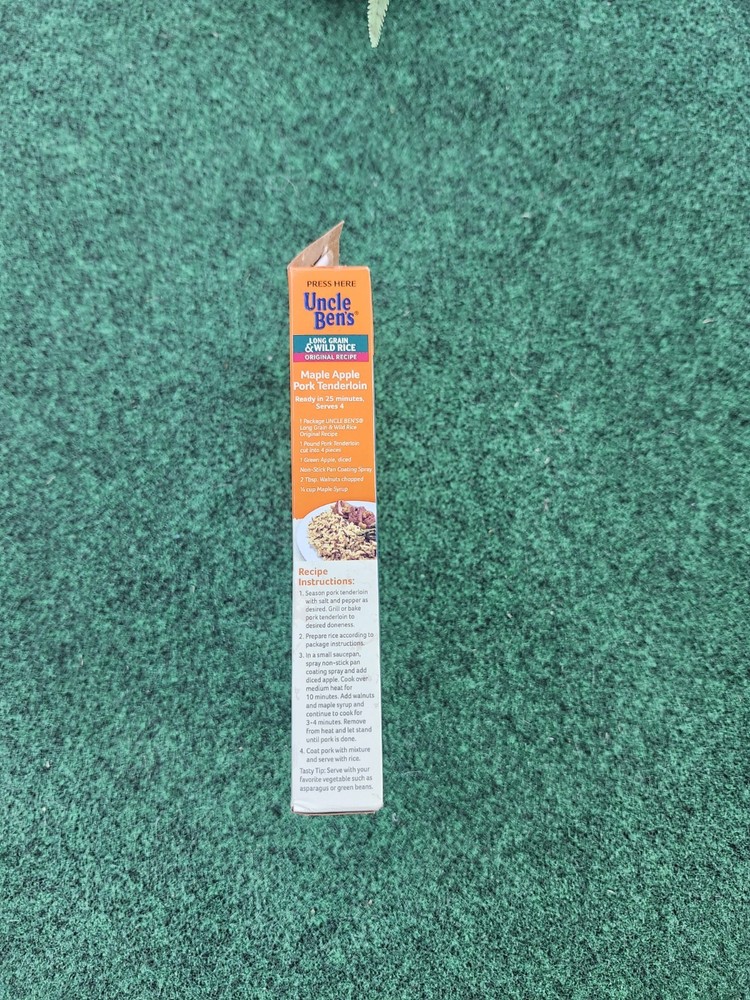 Opened Empty Uncle Ben’s Discontinued Logo Long Grain & Wild Rice Box action bin