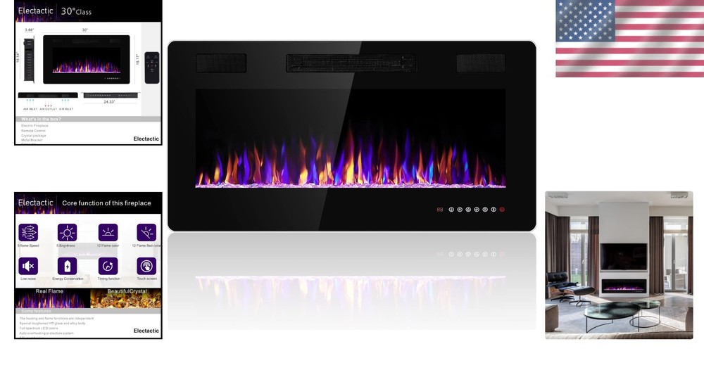 Luxury 30 Inch Electric Fireplace Insert - Adjustable Flame & Remote Control
