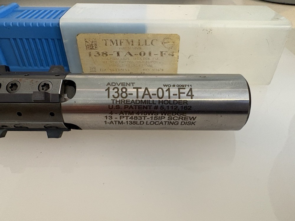 Advent 138-TA-01-F4 Multi-Flute Replaceable Thread Mill. - With Extra Inserts