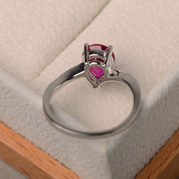1.70 Ct Natural Ruby Diamond Engagement Wedding Ring 14K Solid White Gold Size 5