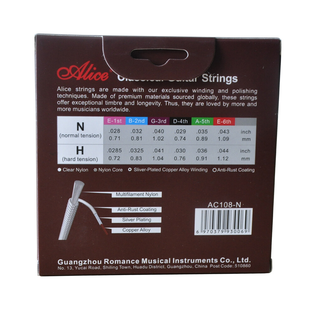 6Sets Alice Classical Guitar Strings Normal Tension Silver Plated Alloy AC108