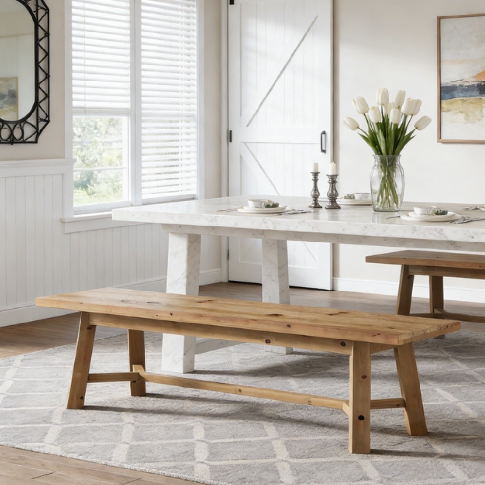 Solid Wood Dining Bench 55 Inch Rustic Kitchen Entryway Seat 400lbs Capacity