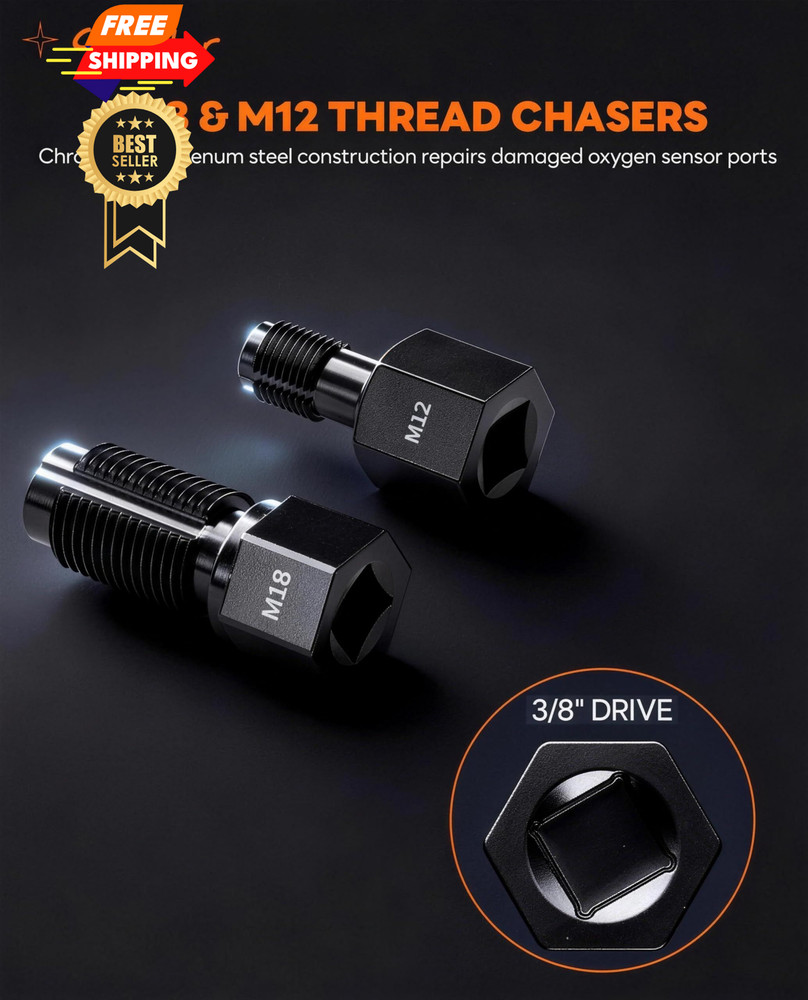 Crosstar 12Pcs Professional O2 Sensor Socket & Thread Chaser Set | Black