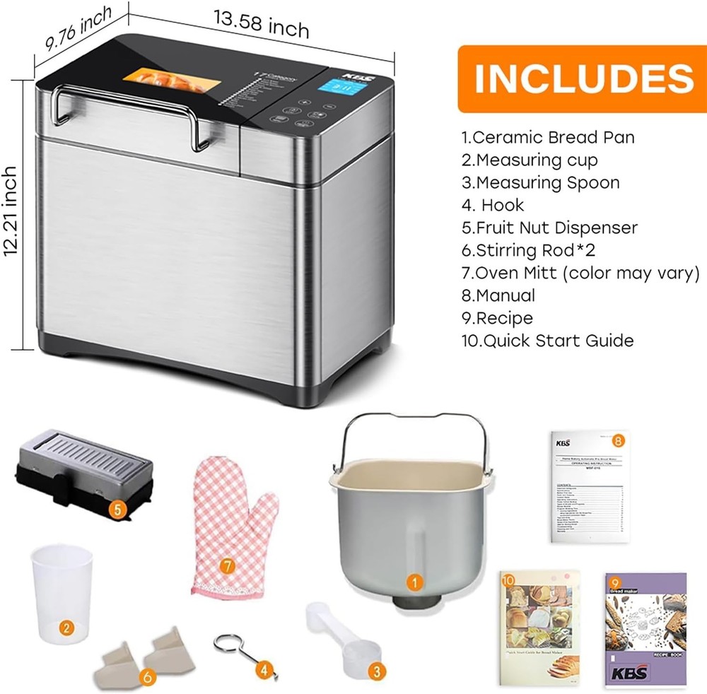 Luxury 2LB Bread Machine - Smart 17 Programs, Ceramic Pan & Touchscreen Control