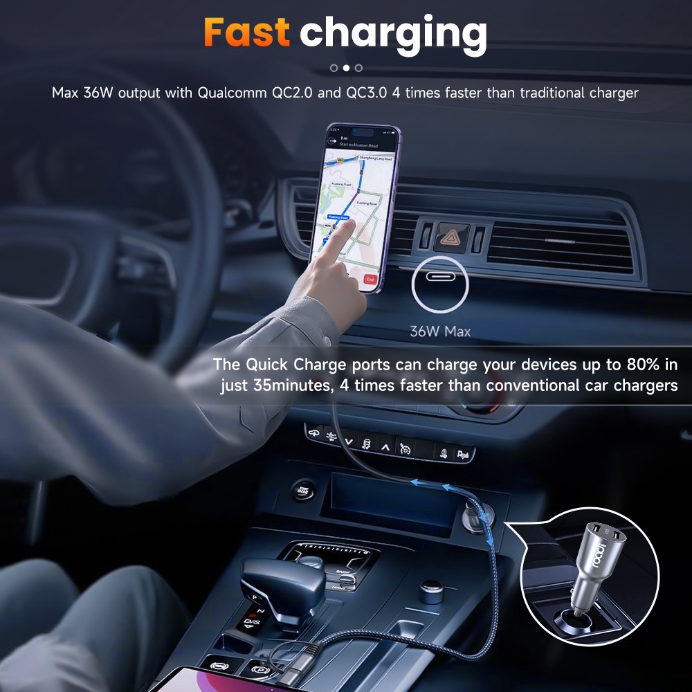 Bluetooth Fast Charging Car Dual USB Cigarette Charger Lighter Socket Adapter