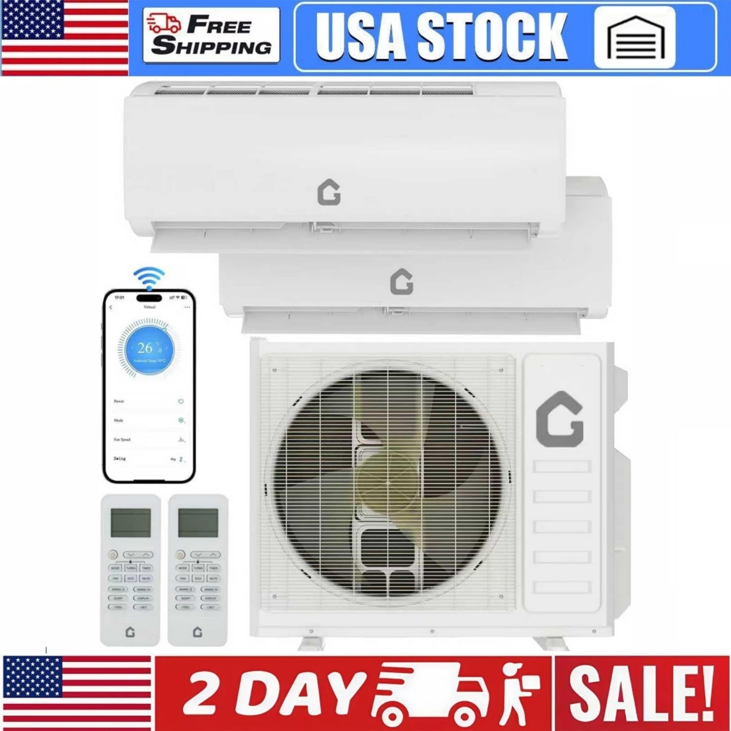 18000 BTU Ductless Dual Zone Mini Split Air Conditioner AC Unit Heat Pump 9K+9K