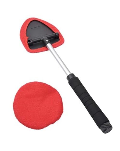 Windshield Cleaning Tool, Car Cleaner Tool with Inside Extendable Handle, Red