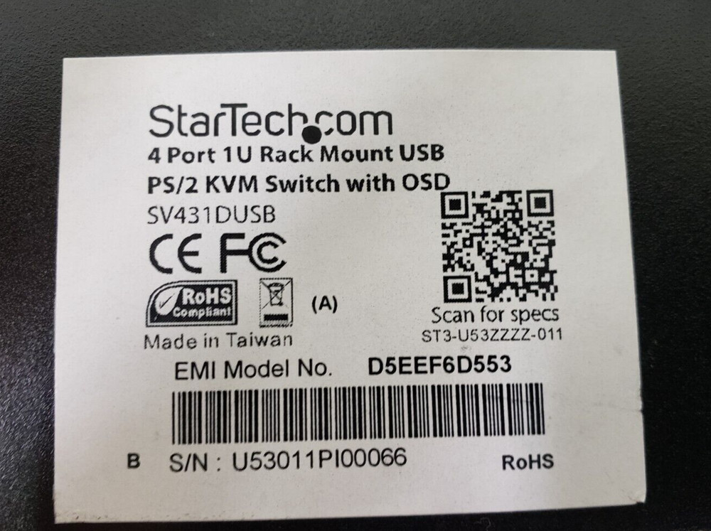 StarTech 4 Port 1U Rackmount USB KVM Switch with OSD - Rack-mountable