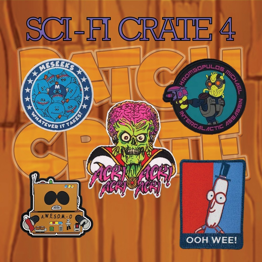 RARE! Set of 5 Patch Crate Alien Custom Patches 2pc Hook/Loop Backing