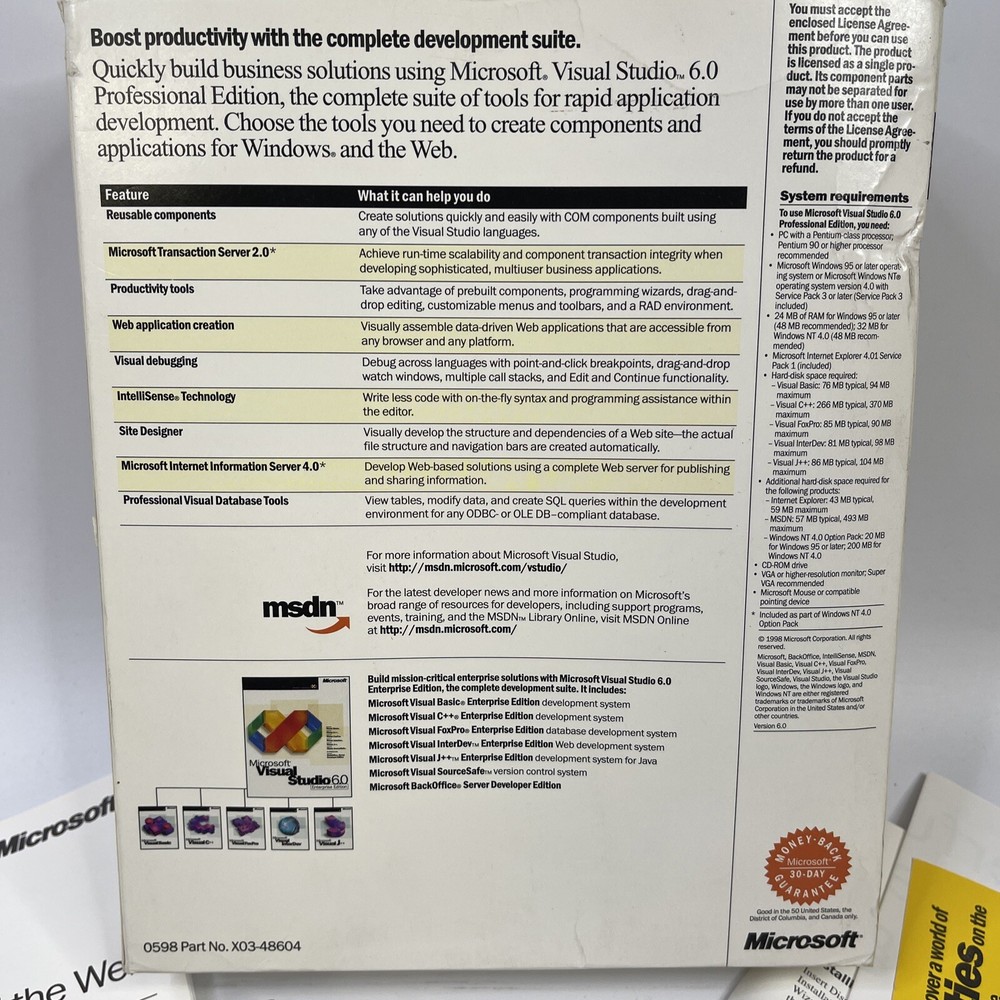 Microsoft Visual Studio 6.0 Professional Edition Upgrade W/key