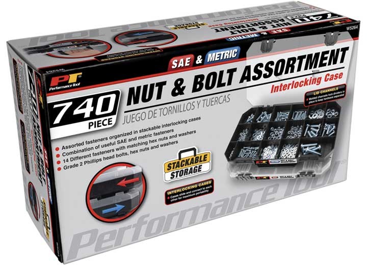 Performance Tool W5264 740pc Stacking Interlocking Hardware Assortment Kit