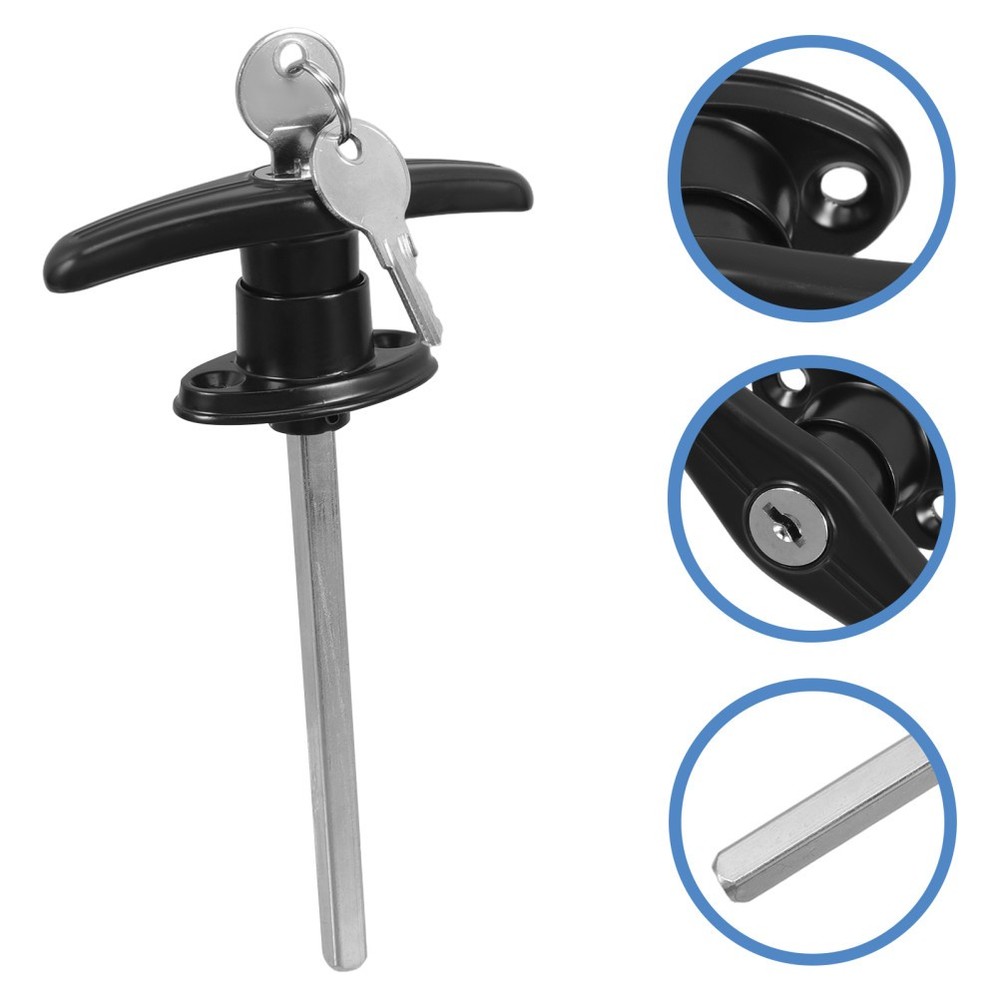 Door Handle With Lock T-shaped Lockable Garage Replacement Black