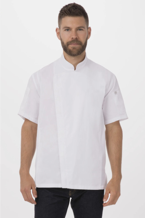 Chef Works NEW Springfield White Chef Coat Mens Large Zipper Arm Pocket BCSZ009