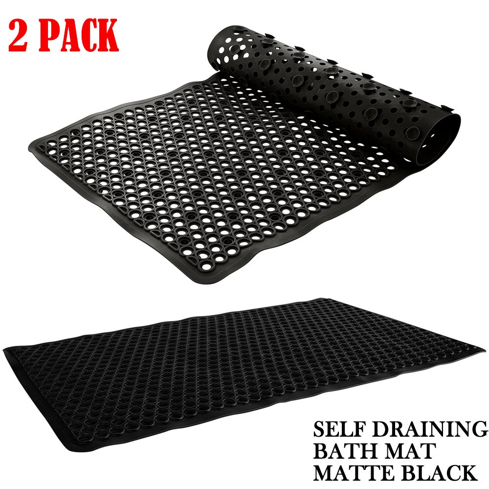 2 Pack Self-Draining Bath Mat, Anti-Slip Suction Cup Base PVC Bathtub Mat