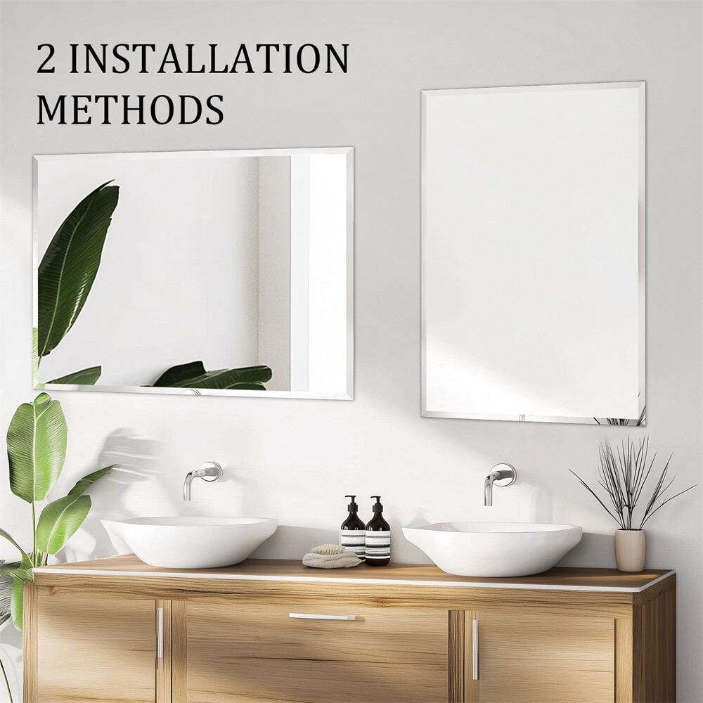 Frameless Rectangle Bathroom Vanity Wall Mirror Beveled Edge Shatterproof Mirror