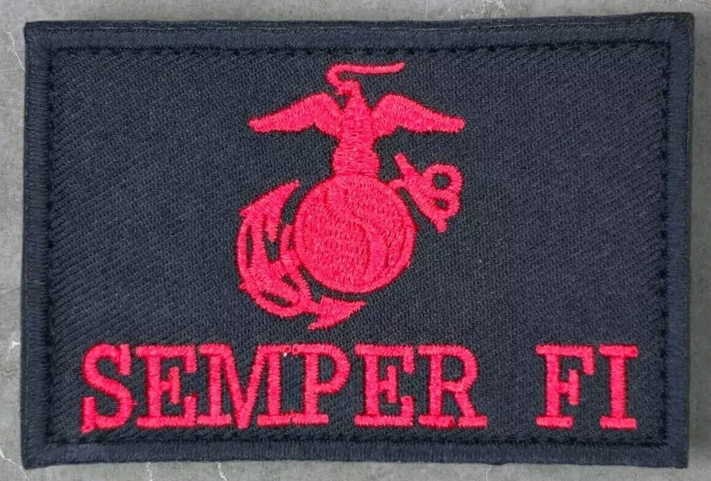 SEMPER FI MARINES USMC MARINE CORPS LOGO BLACK OPS RED TACTICAL HOOK PATCH