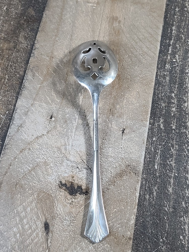 Stanley Roberts Rogers Co Stainless TRIUMPH Flared Tip PIERCED SERVING SPOON 8+"