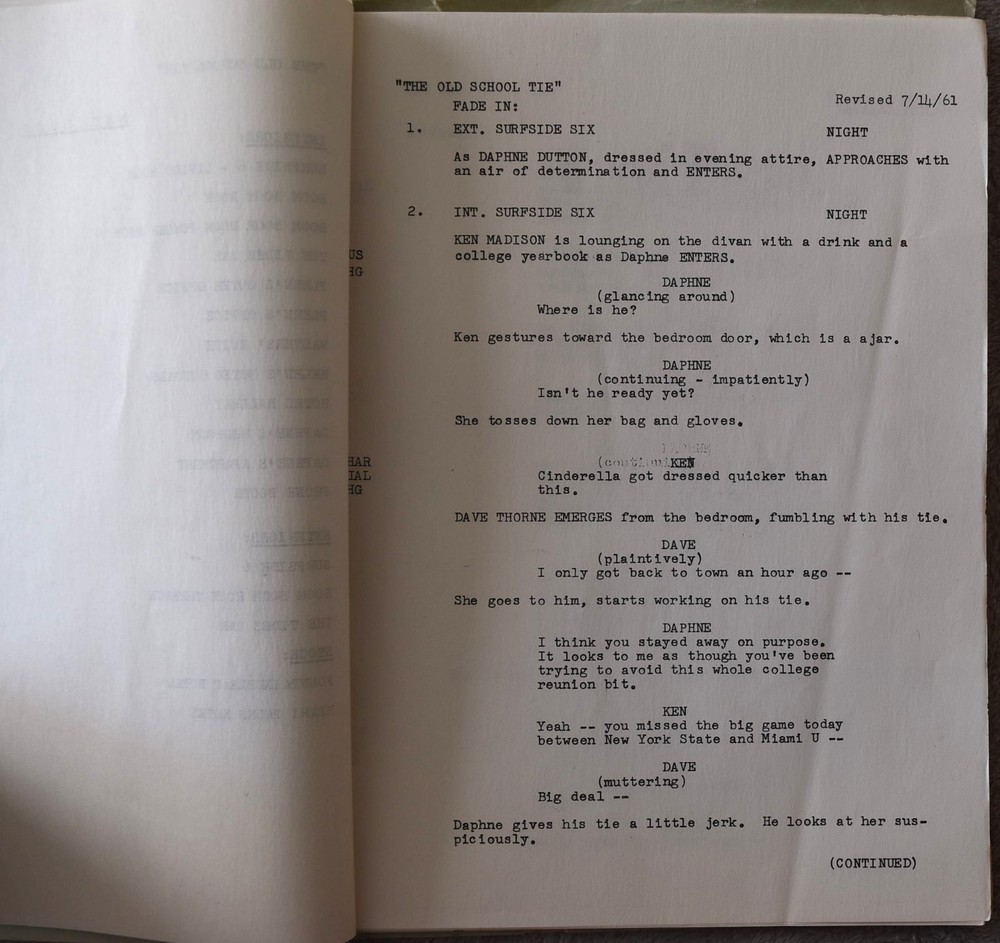 1961 SurfSide 6 (The Old School Tie) Original Final Script