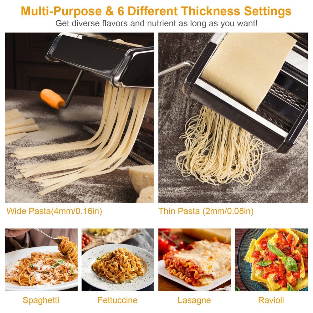 Pasta Maker Machine 6 Adjustable Thickness Settings for Spaghetti Noodles Cutter