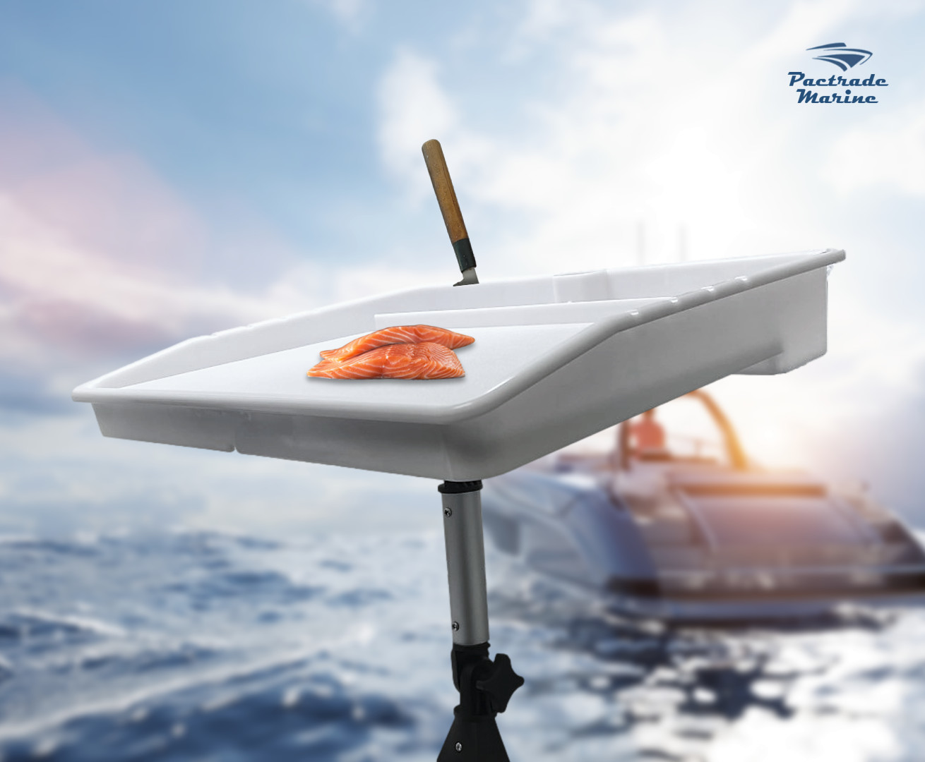 PactradeMarine Adjustable Bait Cutting Board Rail Mount with Angled Leg for Boat